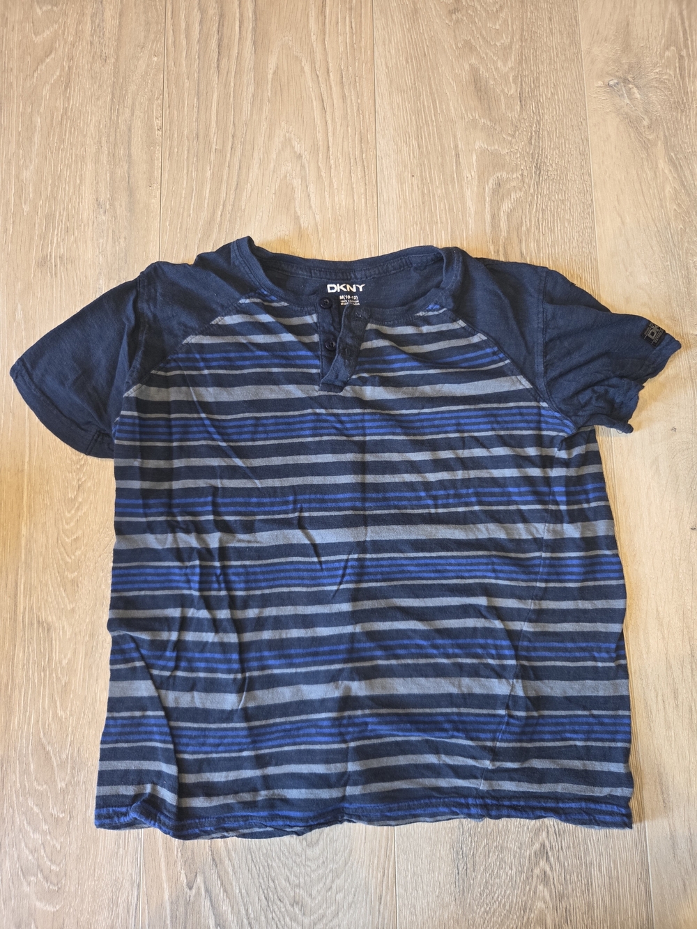 DKNY Navy and Blue Striped Short Sleeve Henley